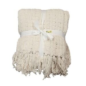 J&M Home Fashions Luxury Chenille Throw with Tassels Thick Loose Knit Cream‎